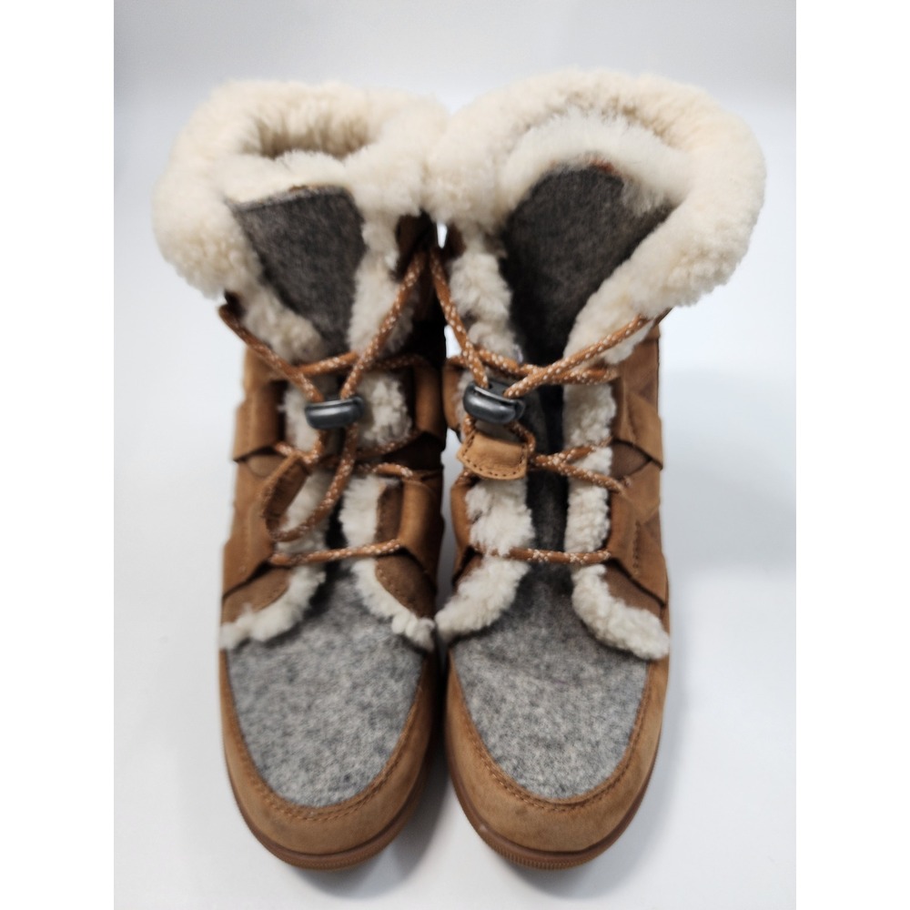 Sorel Joan of Arctic Next Lite Wedge Boots Brown Suede Faux Fur NL3361-224 Size8